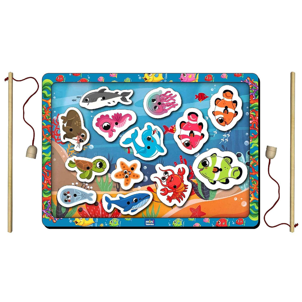 Magnetic Fishing game for kids 13 Pic A4 Size Tray - Mini Leaves