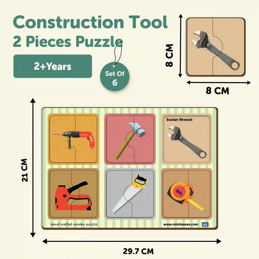 Construction Tools 2 Pieces Puzzle 2+ Years - Mini Leaves