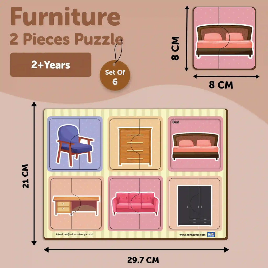 Furniture 2 Pieces Puzzles Set of 6 2+ Years - Mini Leaves