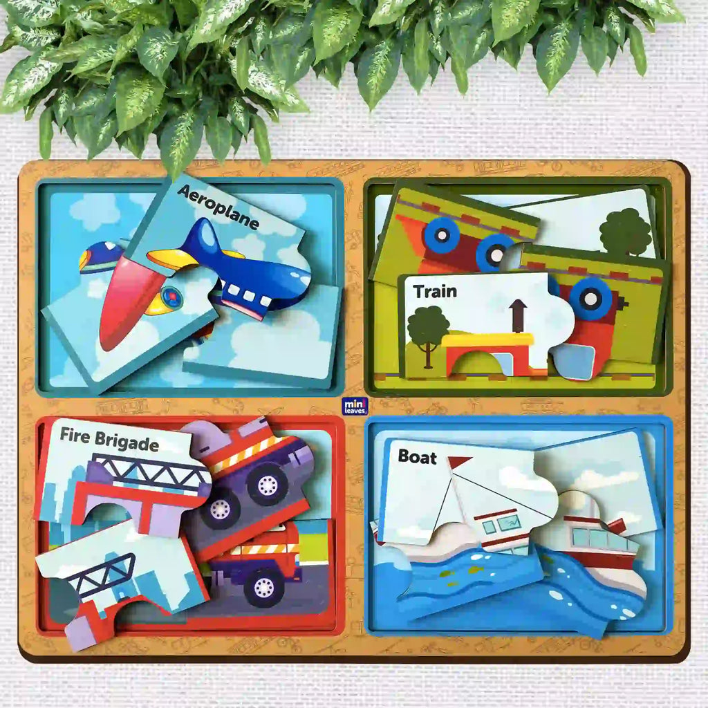 Four 4 Piece Vehicle Jumbo Wooden Matching Puzzle 2+ Years - Mini Leaves