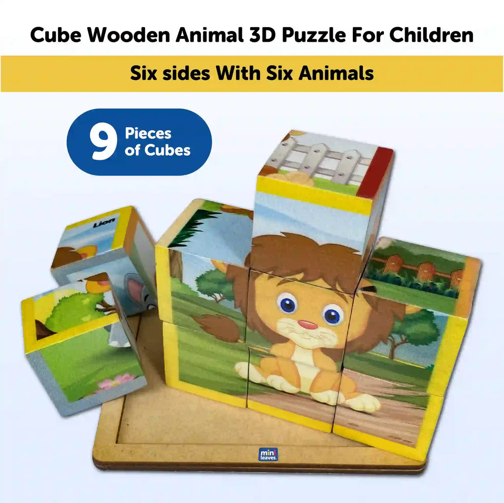Cube Block Animals 6 Sides with 6 Animal 2+ Years - Mini Leaves