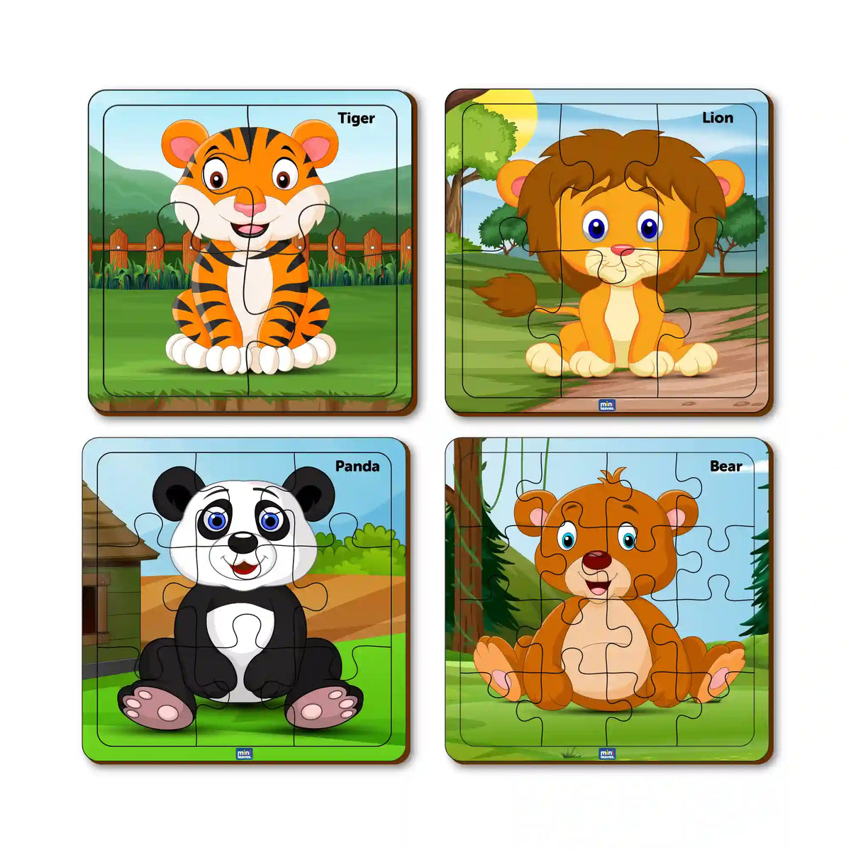 Level Up 4 Piece Wooden Puzzle-Wild Animals 3+ years – Mini Leaves