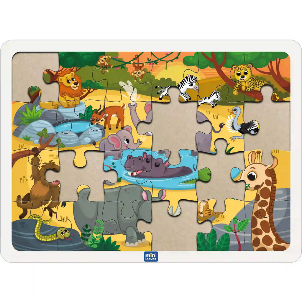 Wild Safari Animal 35 Pieces Puzzle 3+Years - Mini Leaves