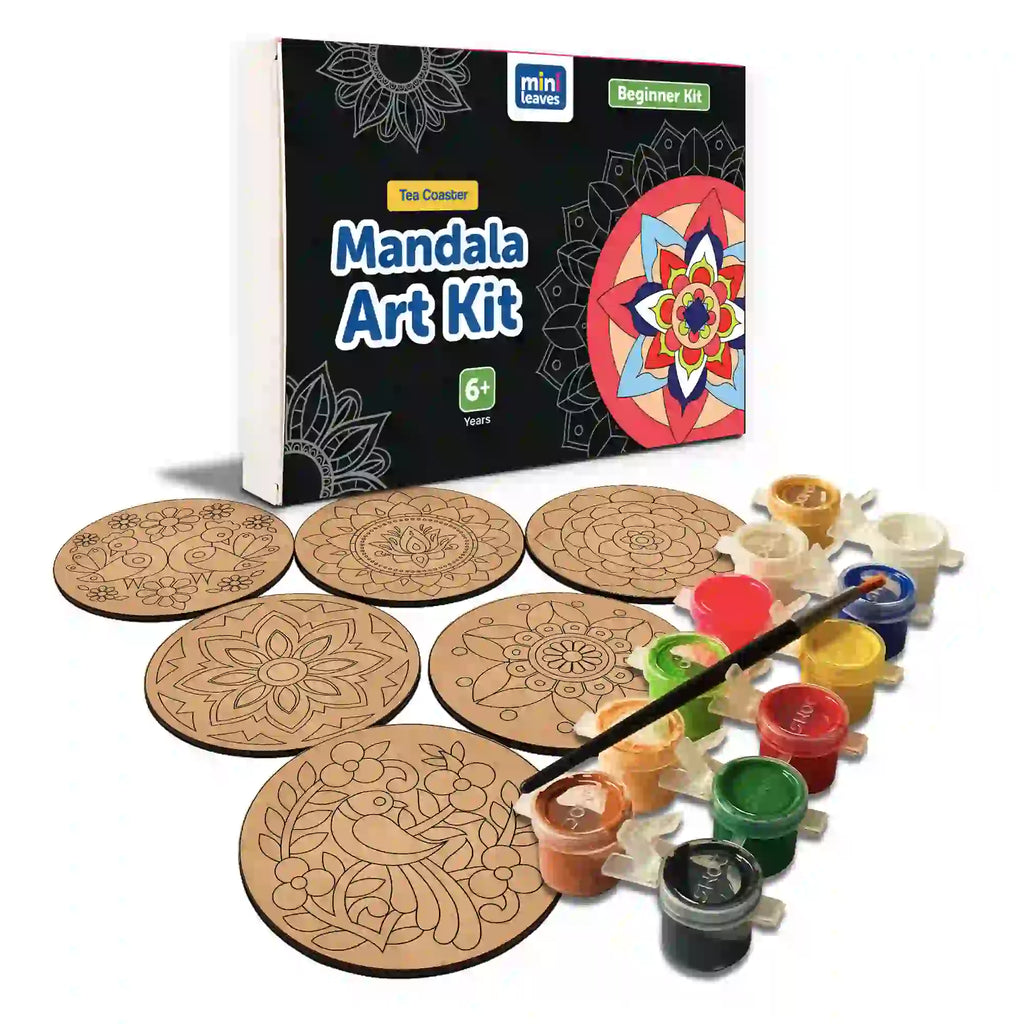 Mandala Paint Kit Tea Coasters Art and Craft Kit 6+ Years - Mini Leaves