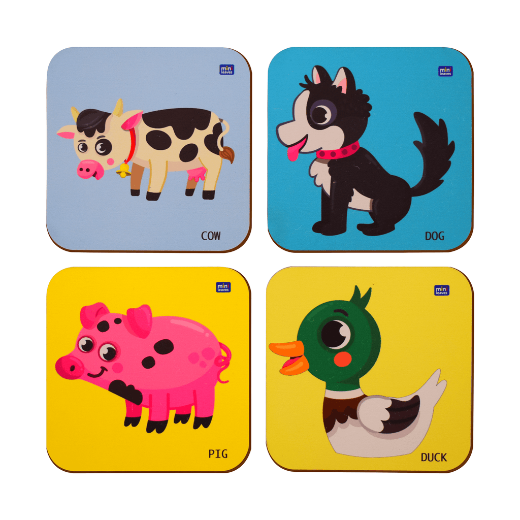 Animal Cartoons Inspired Printed Coasters Set of 4 - Mini Leaves