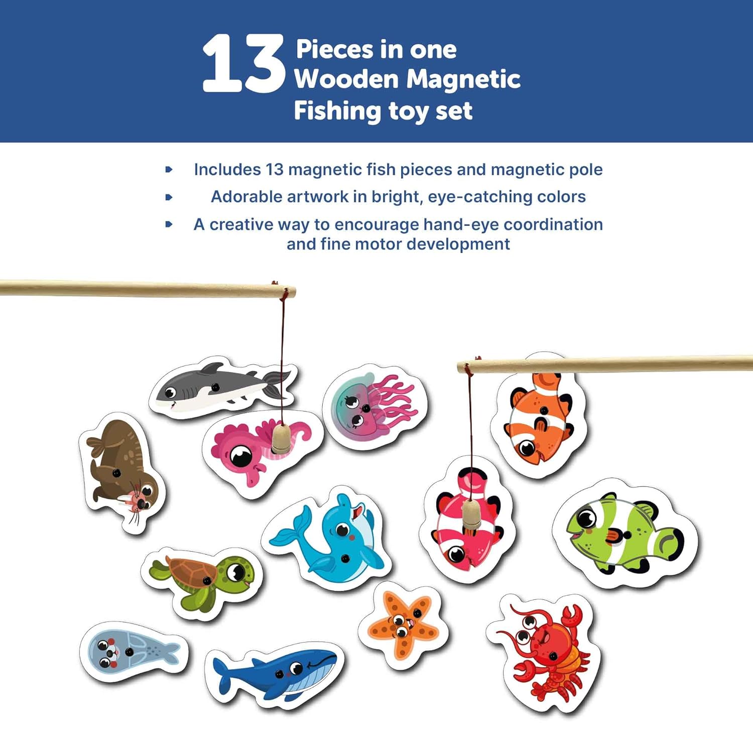Magnetic Fishing game for kids 13 Pic A4 Size Tray – Mini Leaves