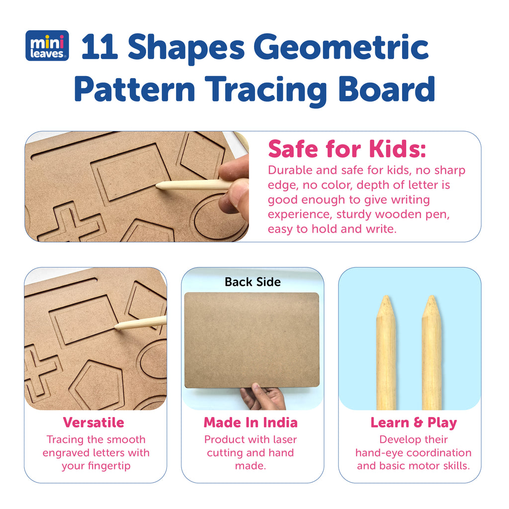 Geometric Tracing Board 11 shapes 2+ Years - Mini Leaves