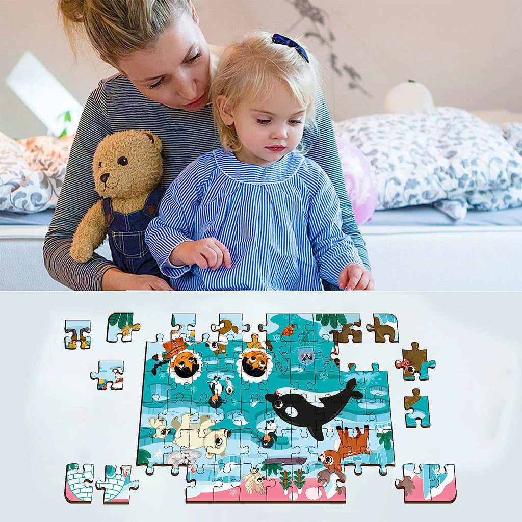Mini Leaves 60 Piece Wooden Puzzle for Kids & Adults - Polar Adventure Jigsaw Puzzle - Mini Leaves