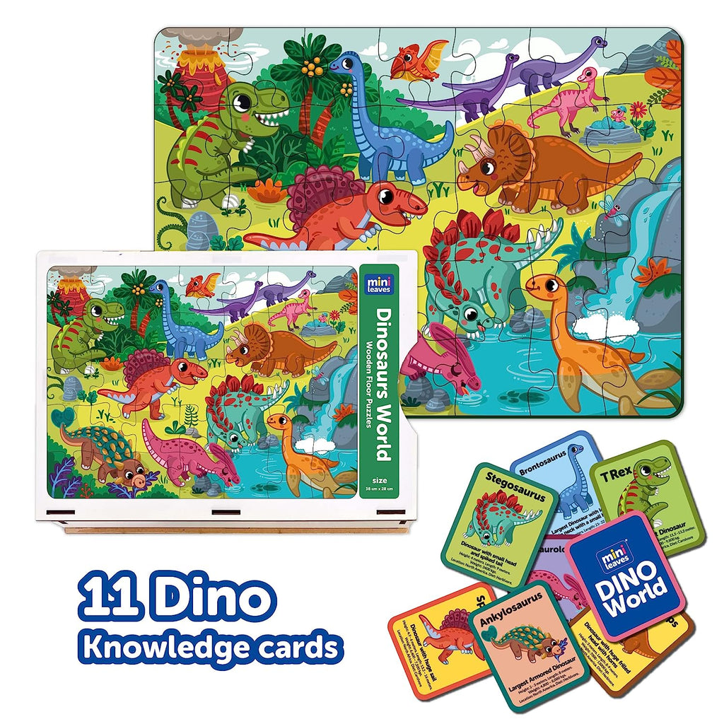 Mini Leaves 48 Piece Wooden Puzzle for Kids & Adults - Dinosaurs Jigsaw Puzzle - Mini Leaves