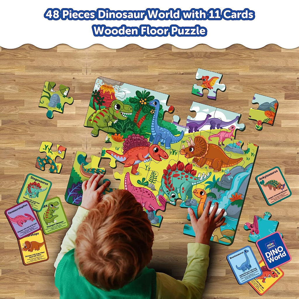 Mini Leaves 48 Piece Wooden Puzzle for Kids & Adults - Dinosaurs Jigsaw Puzzle - Mini Leaves