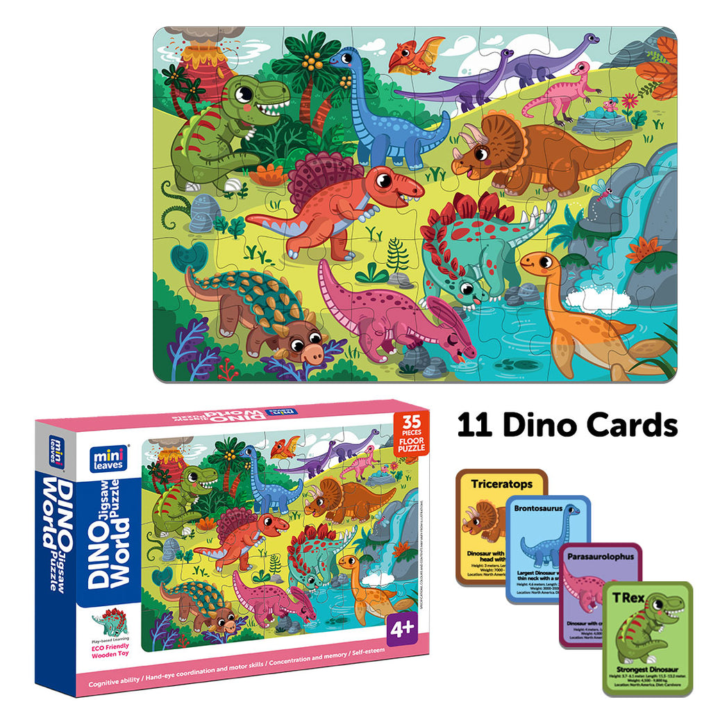 Dino World 35 Pieces Floor Puzzle with Knowledge Cards 3+ Years - Mini Leaves