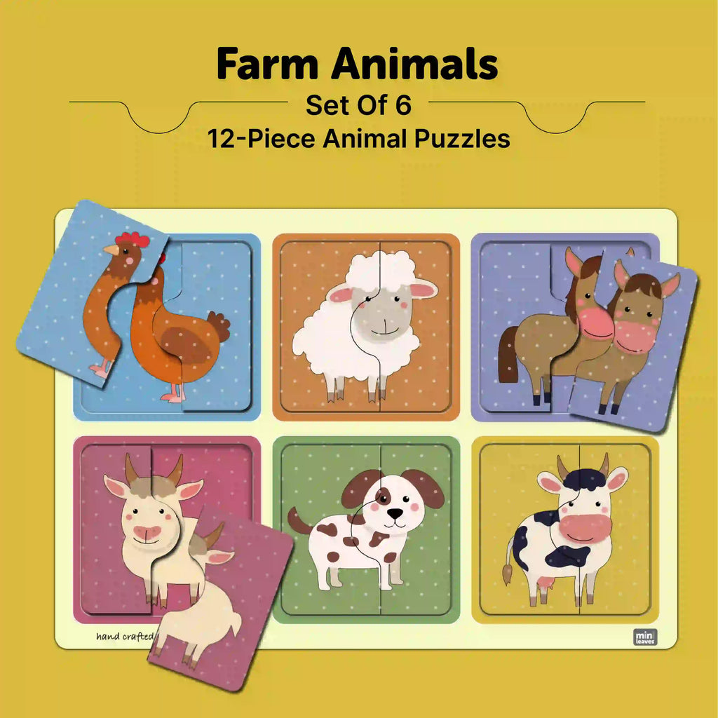Farm Friends 2 Piece Wooden Puzzles 2+ Years - Mini Leaves