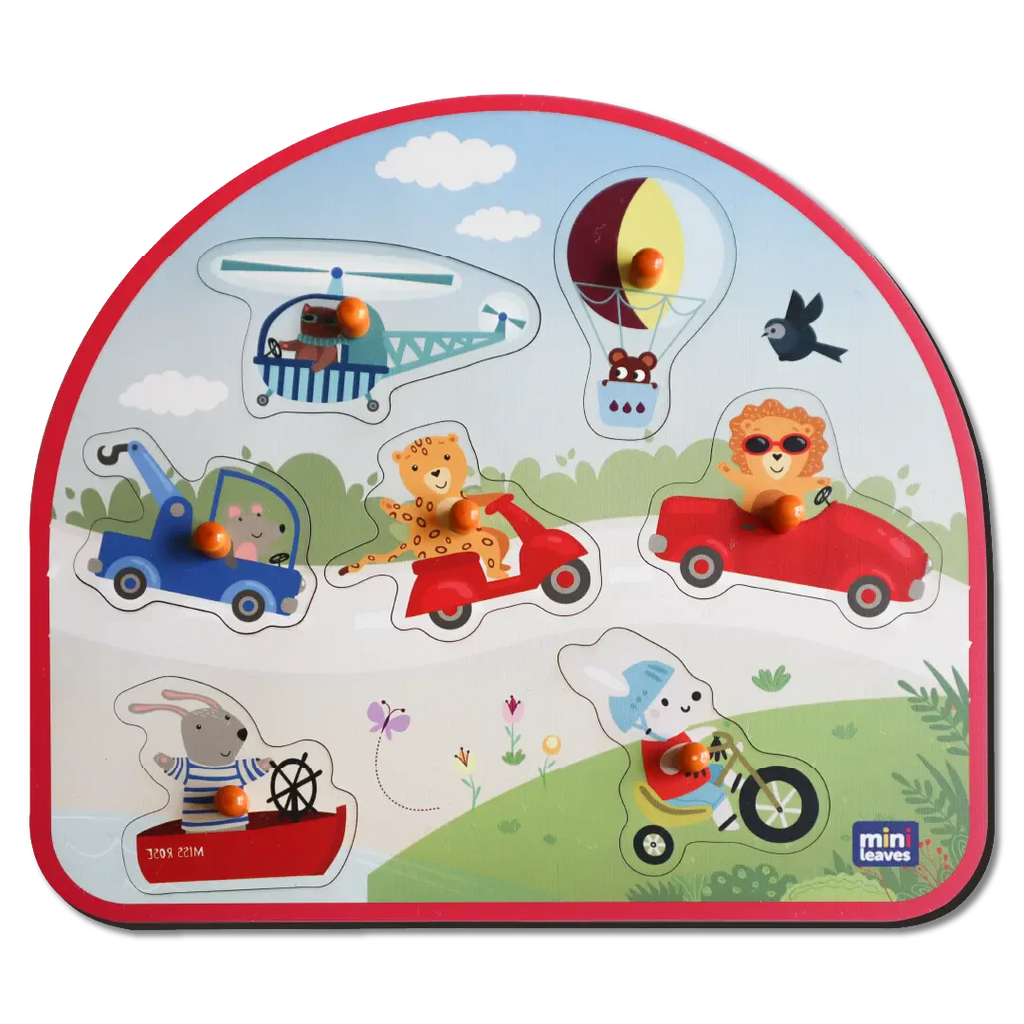 Vehicles On the Go Wooden Pegged Puzzle - Mini Leaves