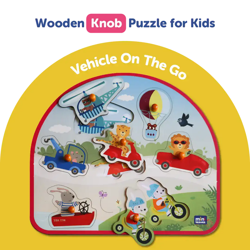 Vehicles On the Go Wooden Pegged Puzzle - Mini Leaves