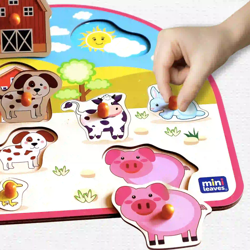 Barnyard Wooden Pegged Puzzle 2+ Years - Mini Leaves