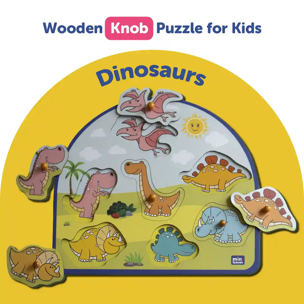 Stomping Dinos Wooden Pegged Puzzle - Mini Leaves