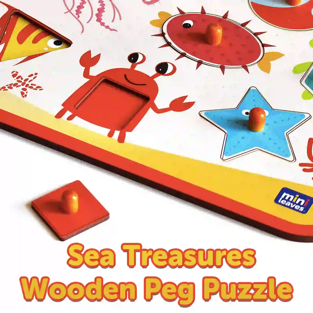 Sea Treasures Knob Board 1+ Years 8 Geometric Shapes - Mini Leaves