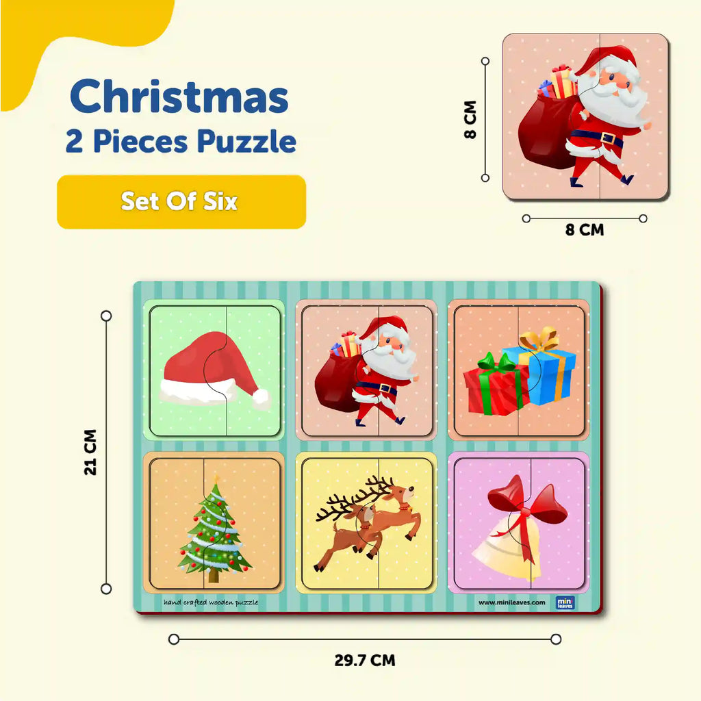 Christmas Joy 2 Pieces Wooden Puzzle 2+ Years - Mini Leaves