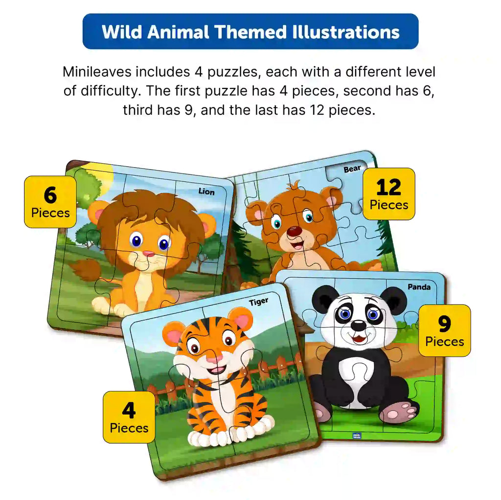 Level Up Wooden Puzzle-Wild Animals 3+ years - Mini Leaves