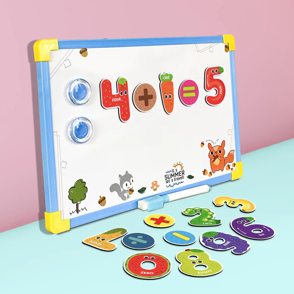 White Board 2 in 1 with 0 to 9 Magnetic Numbers - Mini Leaves