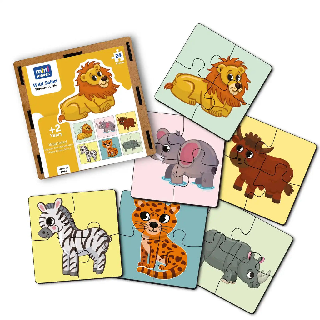 Wild Animal 4 pieces wooden puzzles (2-4 Years) - Mini Leaves