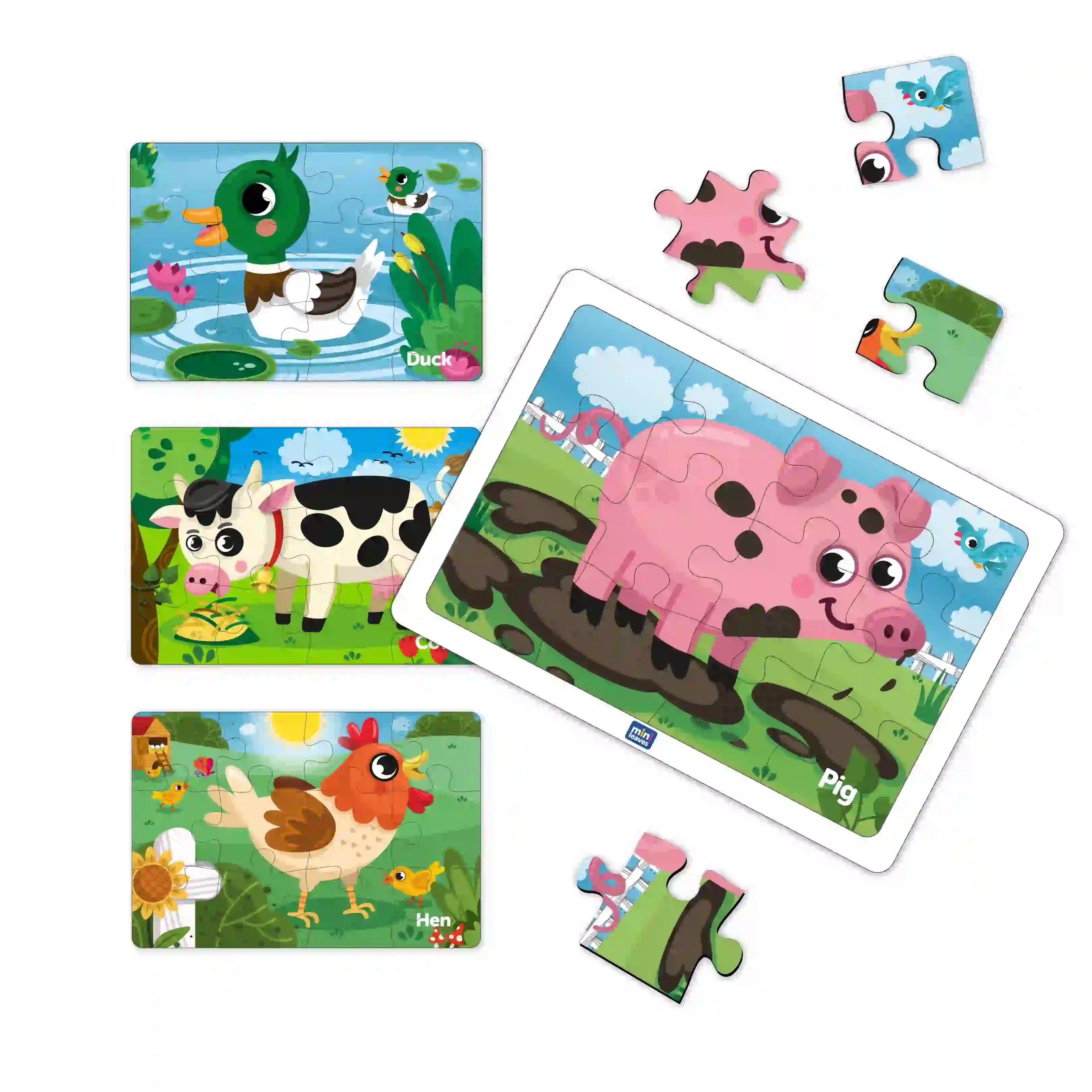 Buy Mini Leaves Multicolor Wooden 4 In1 My Farm Puzzle Toy Jigsaw Puzzle Kit  With Tray (Pieces Of 36) Online at Best Prices in India - JioMart.