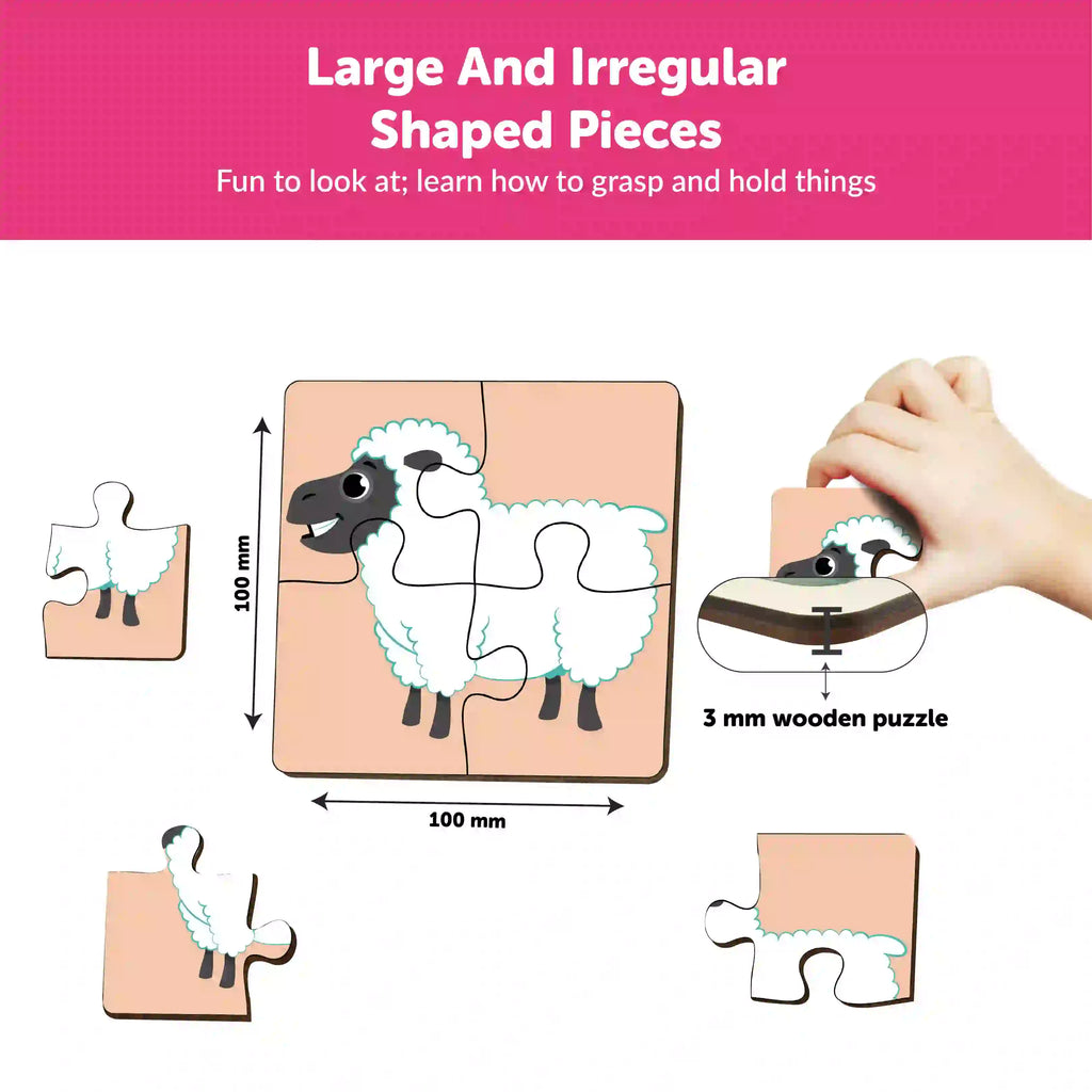 Farm Animals 4 Piece Wooden Puzzle 2+ Years - Mini Leaves
