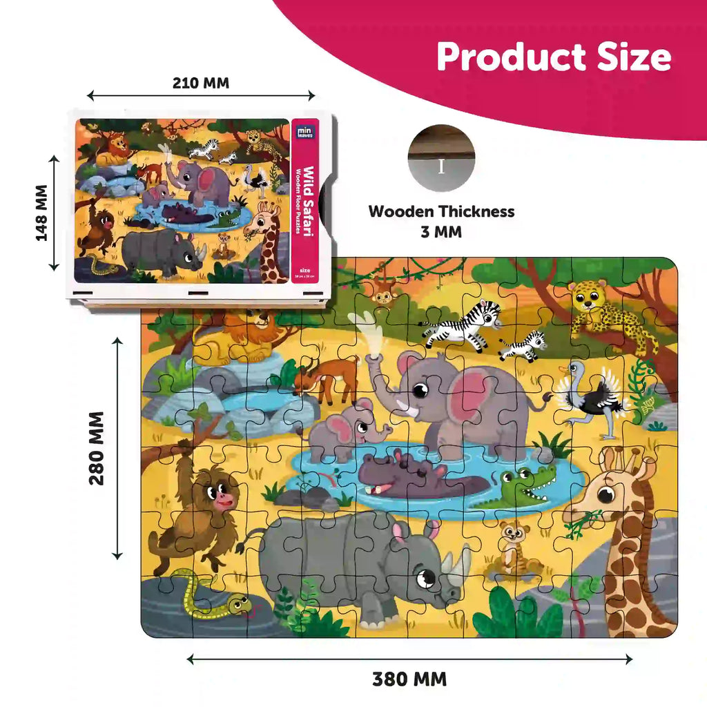 Wild Safari Floor Puzzle 60 Pieces 4+ Years - Mini Leaves