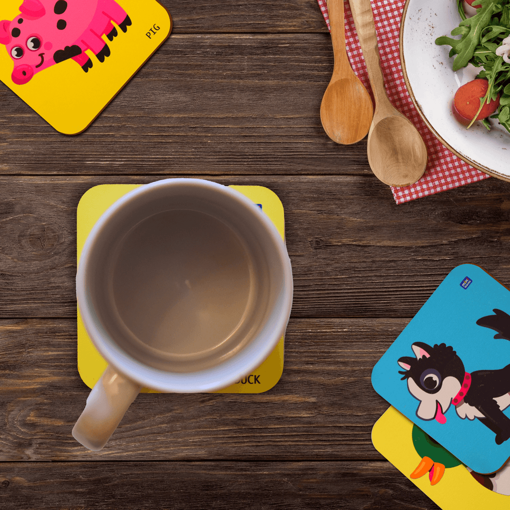 Animal Cartoons Inspired Printed Coasters Set of 4 - Mini Leaves