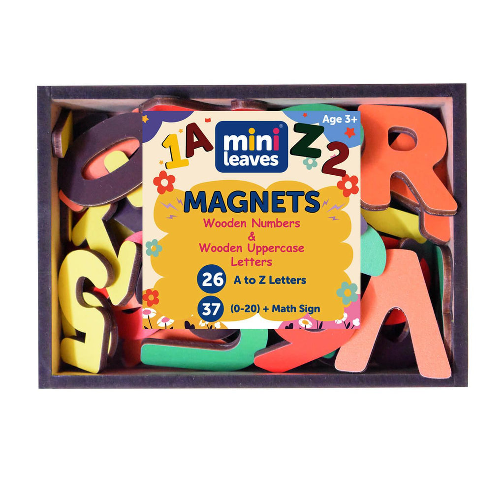 Magnetic Letters and Numbers Set With 89 Wooden Magnets 3+ Years - Mini Leaves