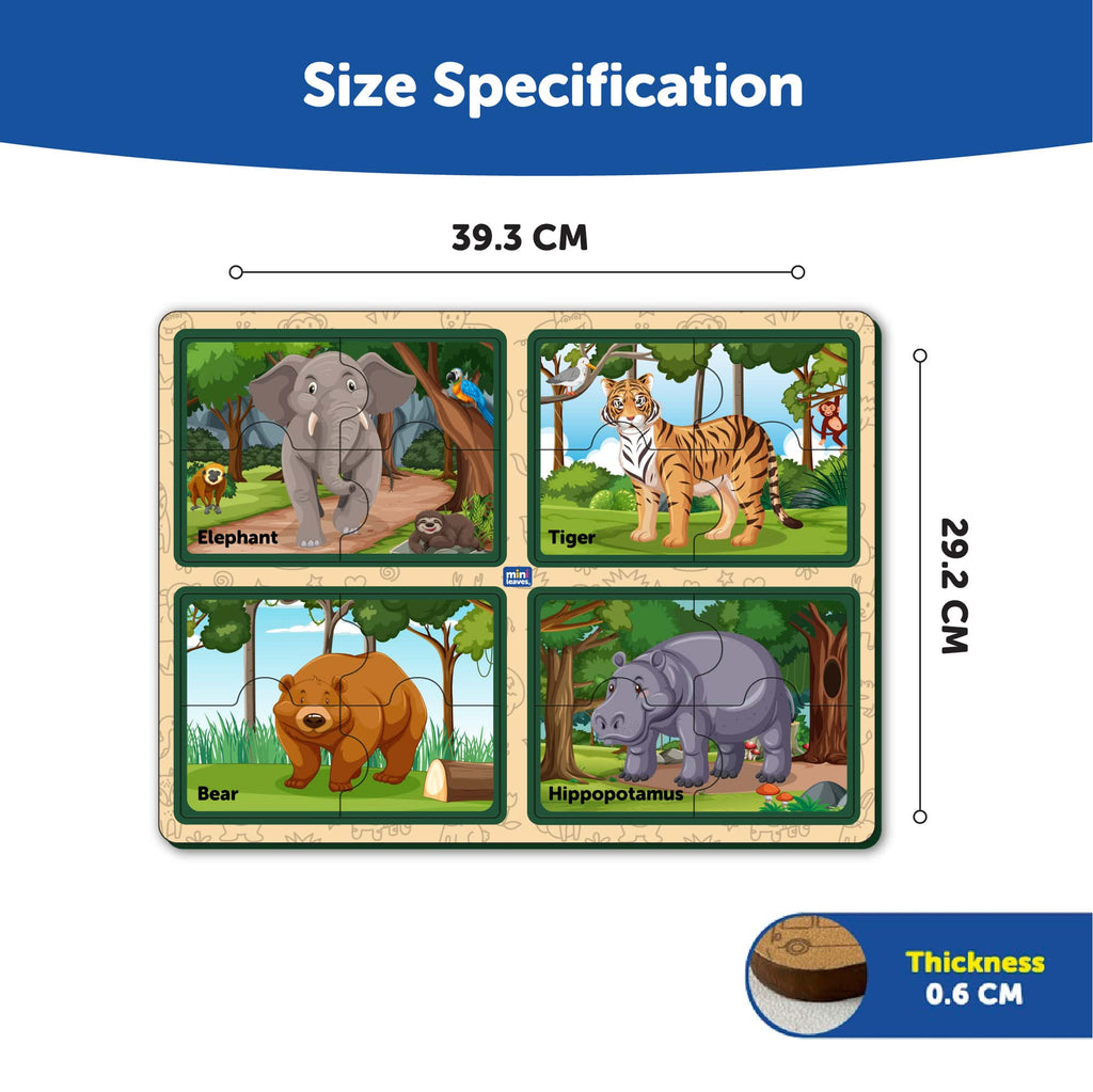 Four 4 Piece Animals Jumbo Wooden Matching Puzzle 2+ Years - Mini Leaves