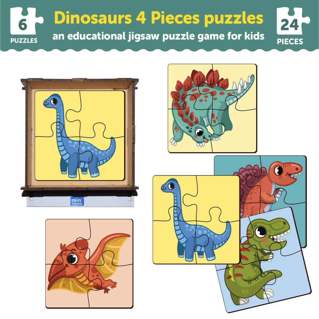 Dinosaurs 4 Piece Wooden Puzzles 2+ Years - Mini Leaves
