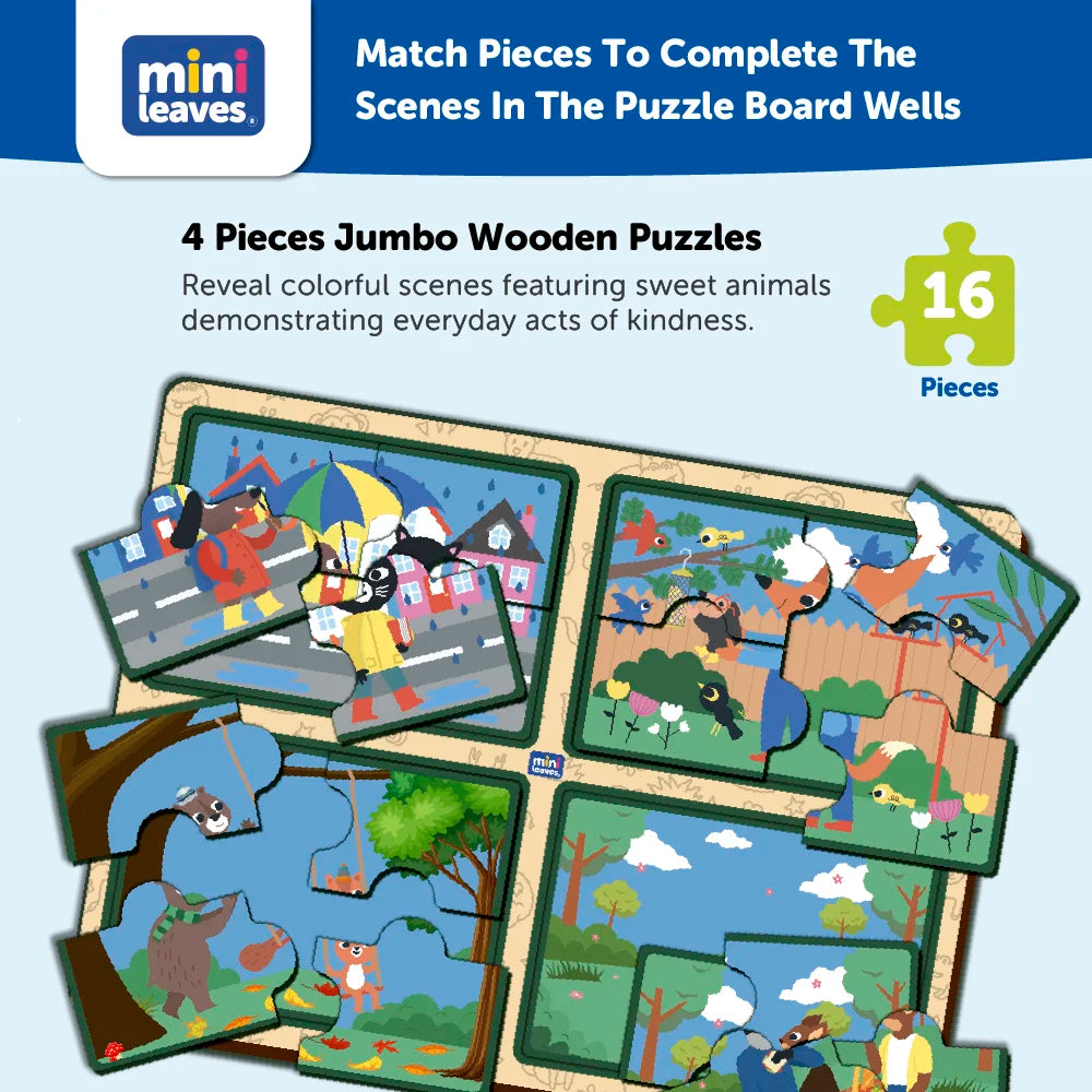 Four 4 Pieces Act of Kindness Jumbo Wooden Matching Puzzles for 2+ Years - Mini Leaves