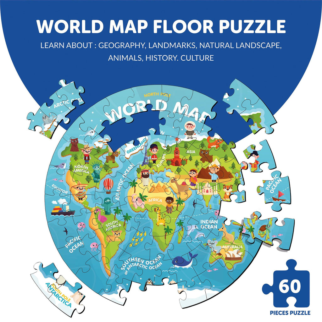 72 Pieces World Map Educational Puzzle 4+ Years - Mini Leaves