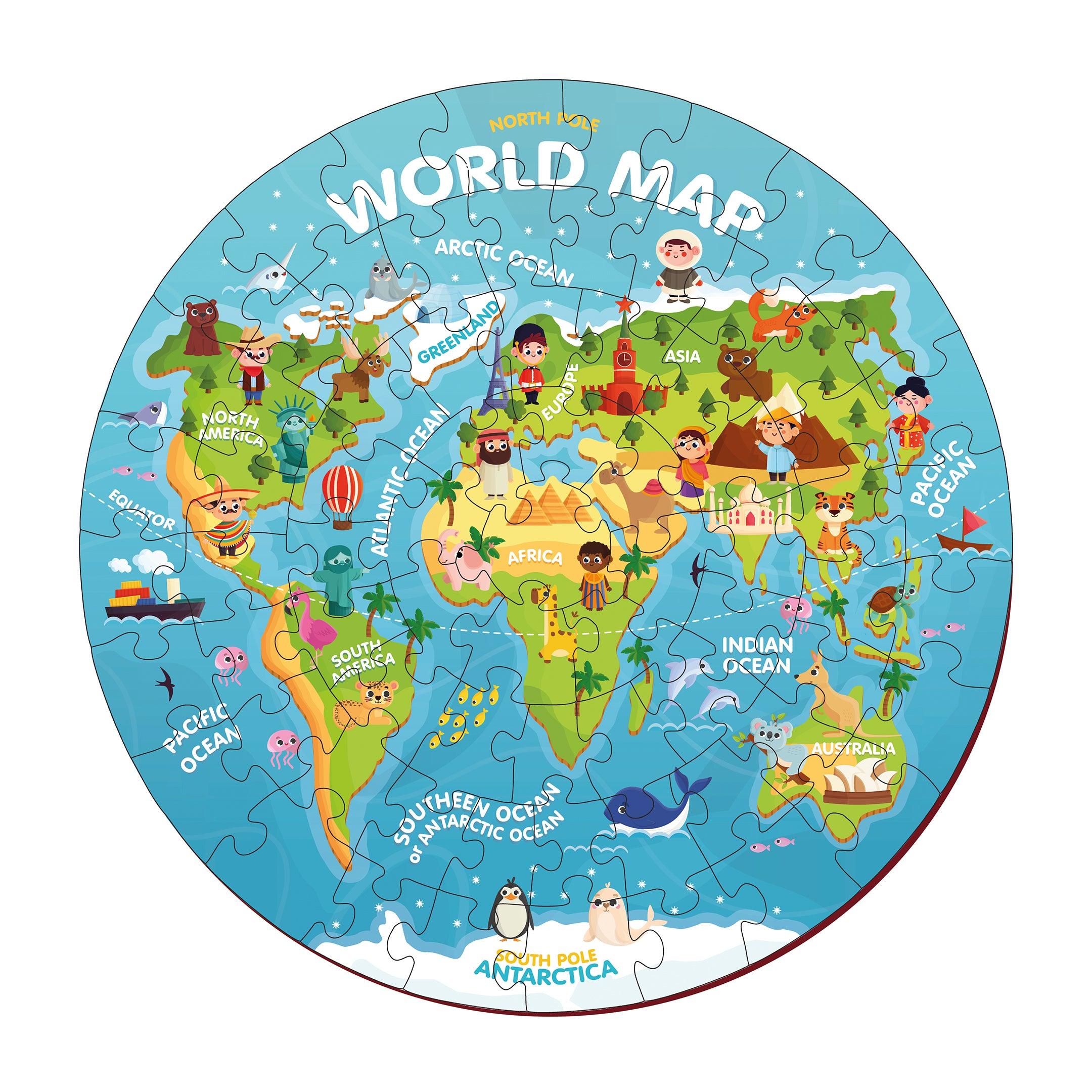 World Map 60 Pieces Wooden Floor Puzzle Mini Leaves
