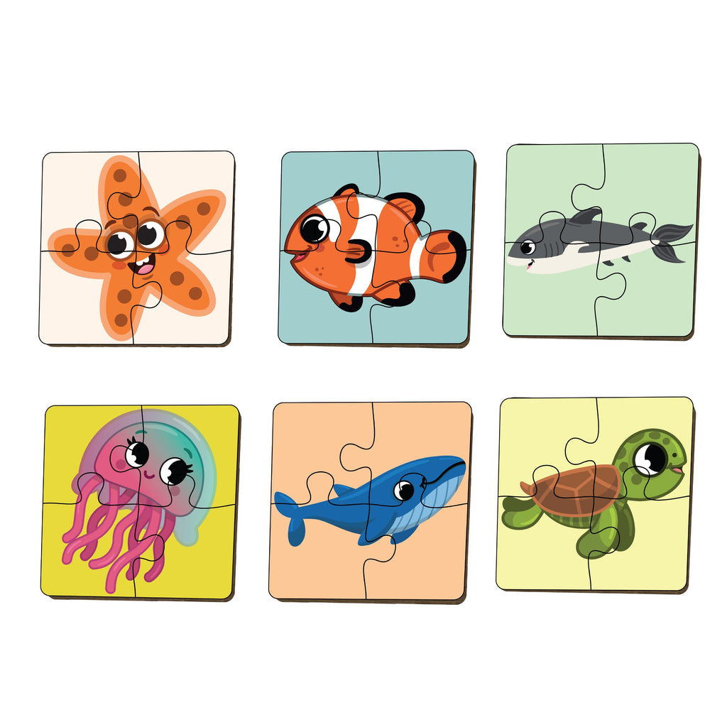 Ocean Animals 4 Piece Wooden Puzzles 2+ Years - Mini Leaves
